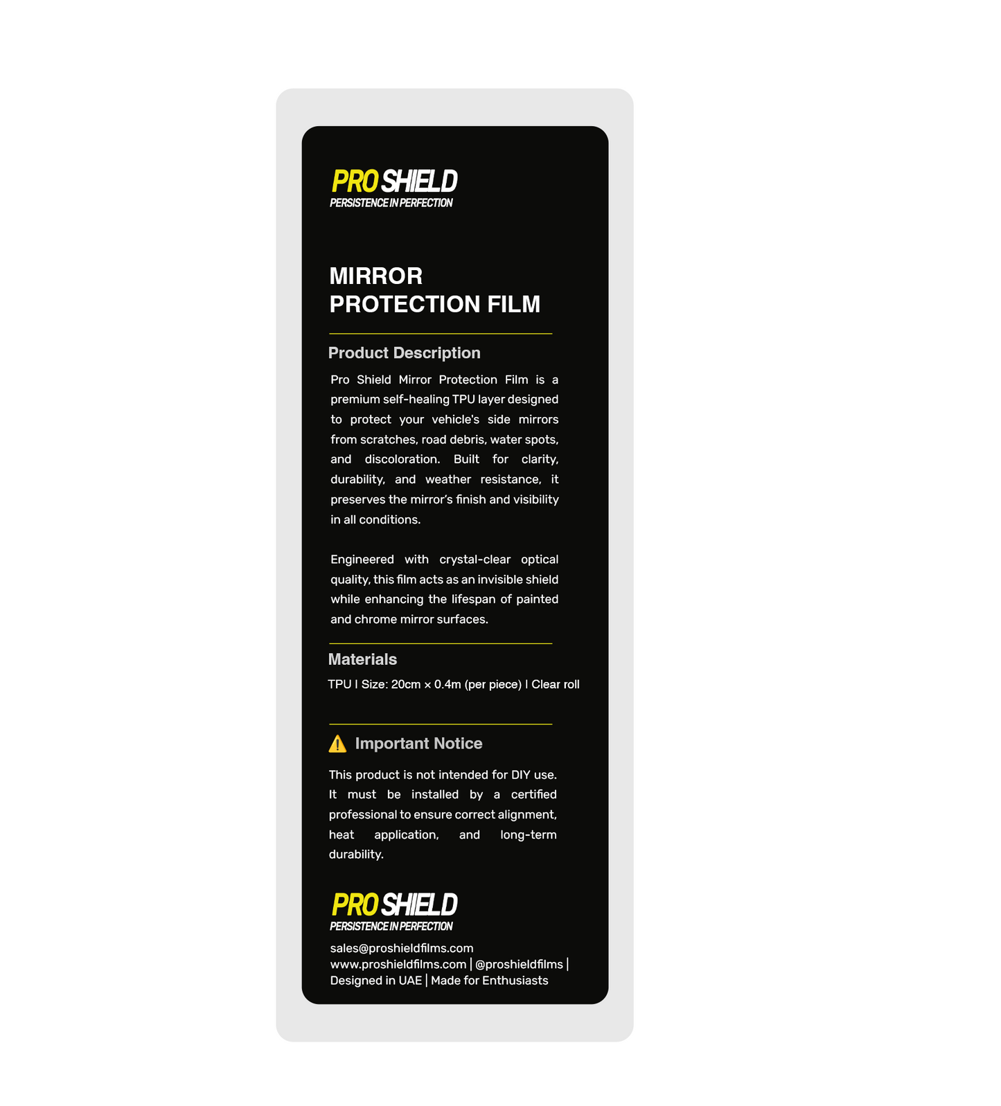 Pro Shield Side Mirror Protection Film